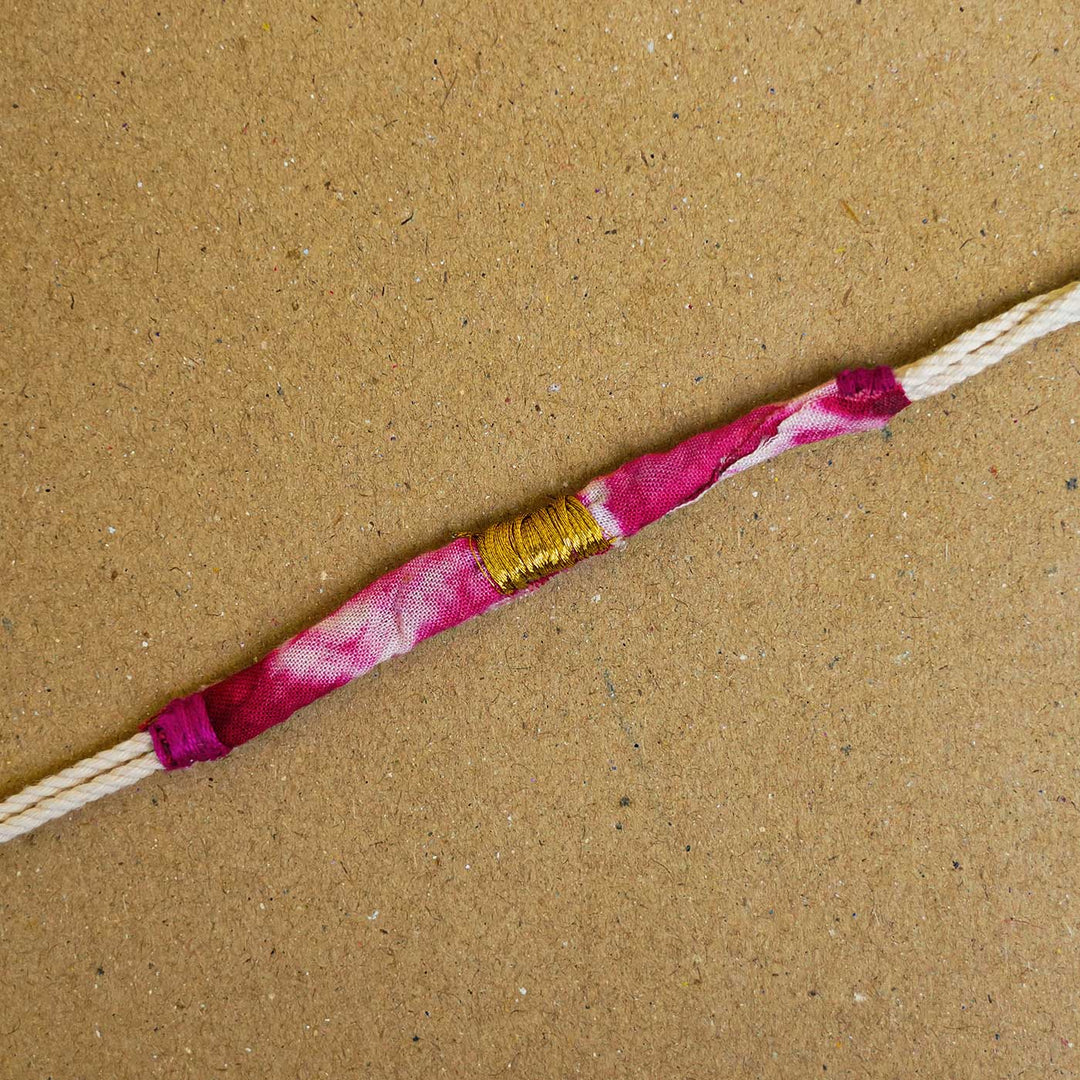 Handmade Tie & Dye Pink Fabric Rakhi With Roli Chawal