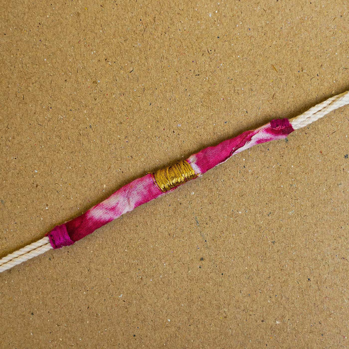 Handmade Tie & Dye Pink Fabric Rakhi With Roli Chawal