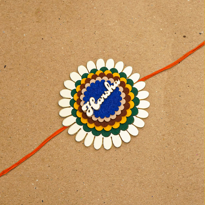 Personalized Handmade Flower Name Acrylic Extra Large Rakhi With Roli Chawal