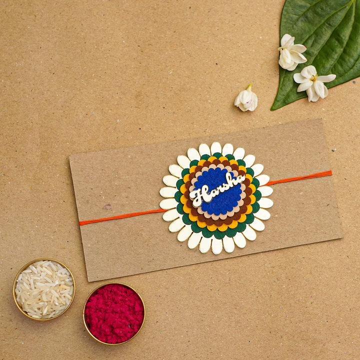 Personalized Handmade Flower Name Acrylic Extra Large Rakhi With Roli Chawal