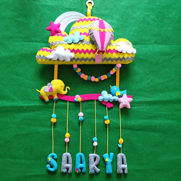 Handcrafted Personalized Cloud & Hot Air Balloon Themed Felt Name Plate for Kids