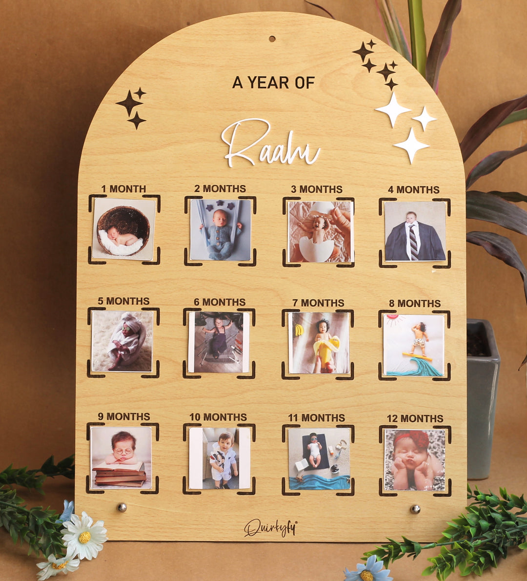 Photo Personalized Printed "A Year of Celebration" MDF Wood Frame For Newborns