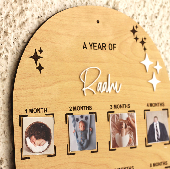 Photo Personalized Printed "A Year of Celebration" MDF Wood Frame For Newborns