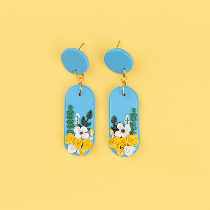 Handcrafted Clay Blue Floral Earrings