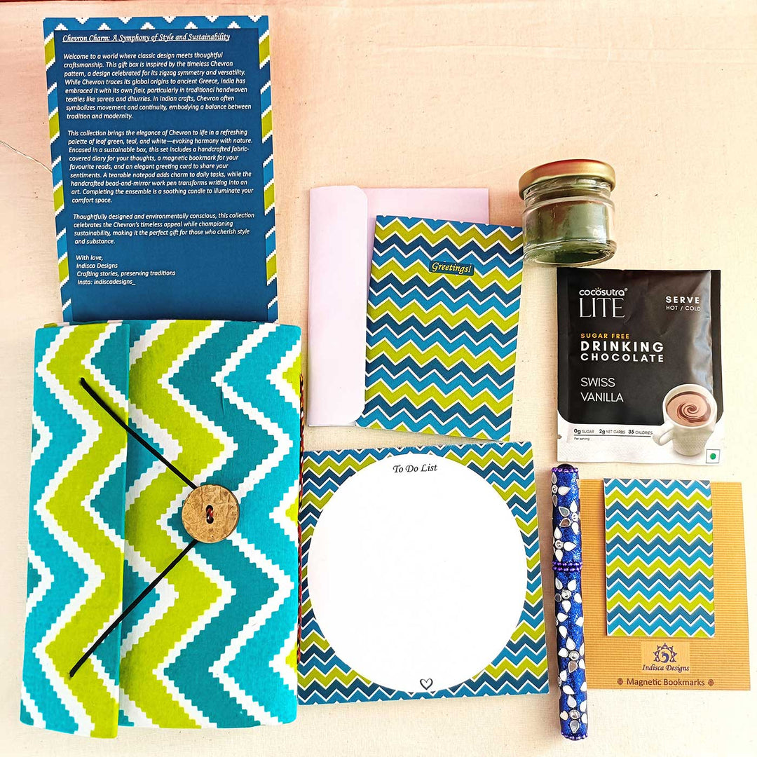 Sustainable Workspace Chevron Journal, Unique Stationary & Self-Care Hamper