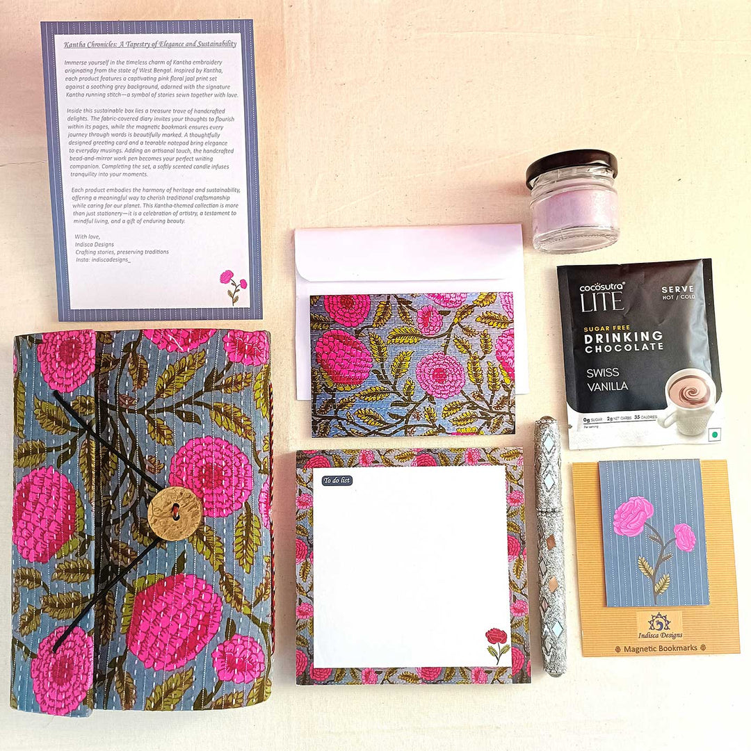 Eco-friendly Handmade Kantha Inspired Journal & Self-Care Set