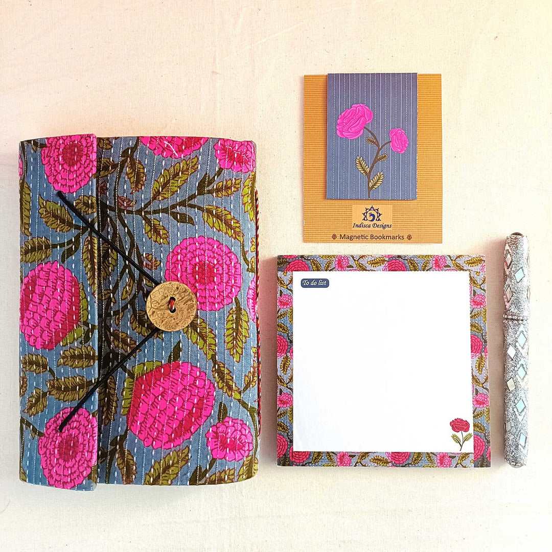 Eco-friendly Handmade Kantha Inspired Journal & Self-Care Set