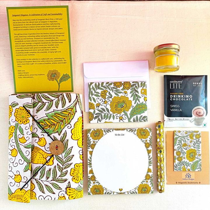 Handmade Ecofriendly Sanganeri Block Print Journal, Unique Stationary & Self-Care Hamper