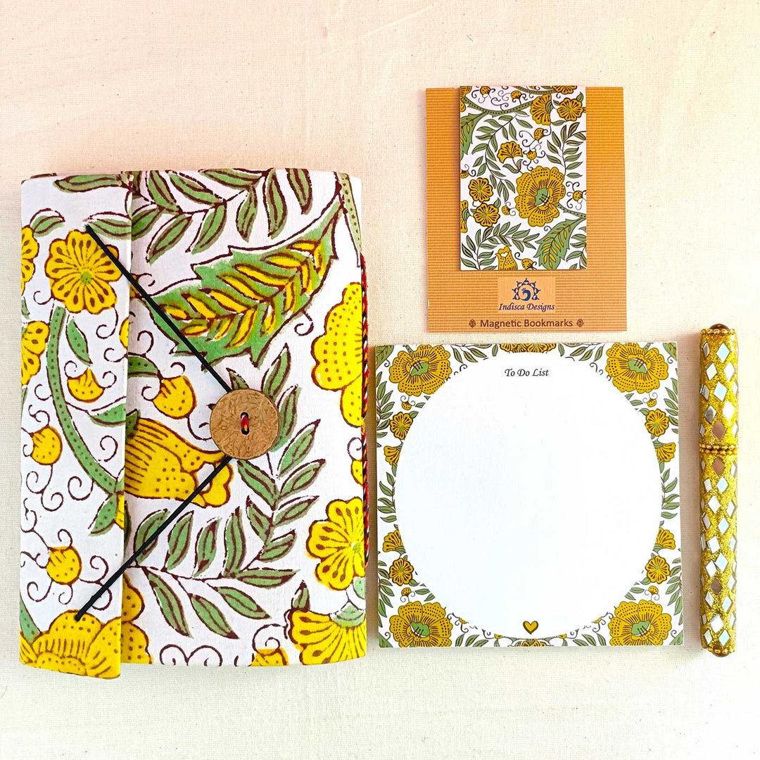 Handmade Ecofriendly Sanganeri Block Print Journal, Unique Stationary & Self-Care Hamper