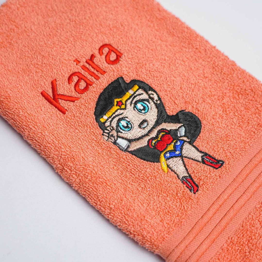 Personalized Embroidered Wonder Woman Design Cotton Hand Towel