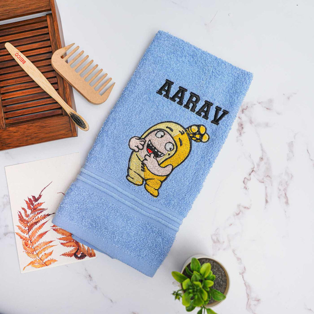 Personalized Embroidered Oddbods Design Cotton Hand Towel