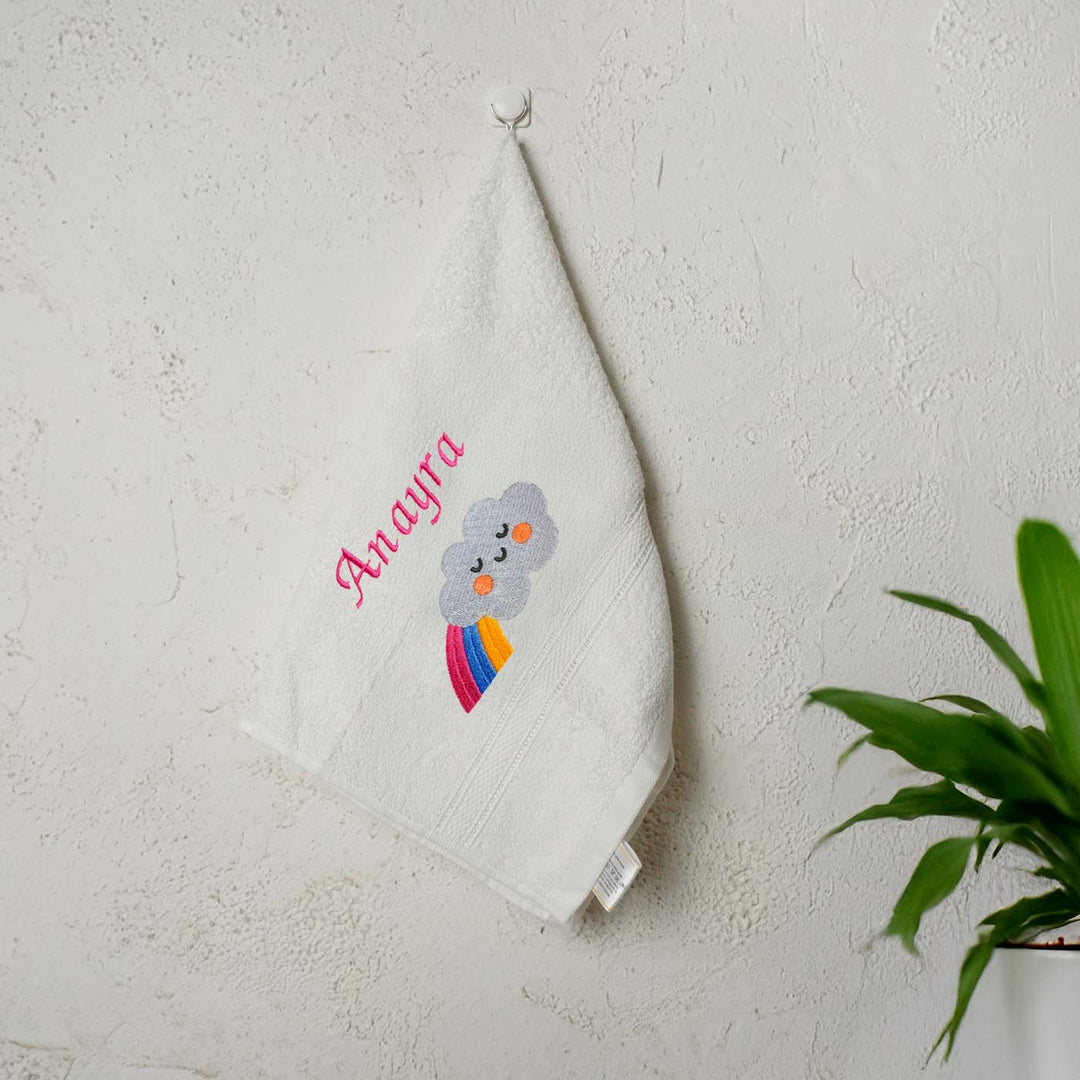 Personalized Embroidered Cloud & Rainbow Design Cotton Hand Towel