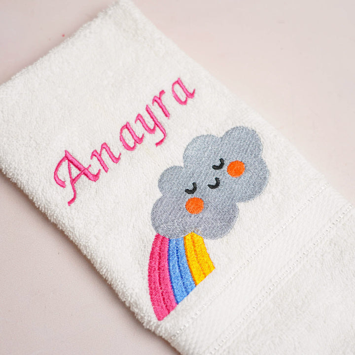 Personalized Embroidered Cloud & Rainbow Design Cotton Hand Towel