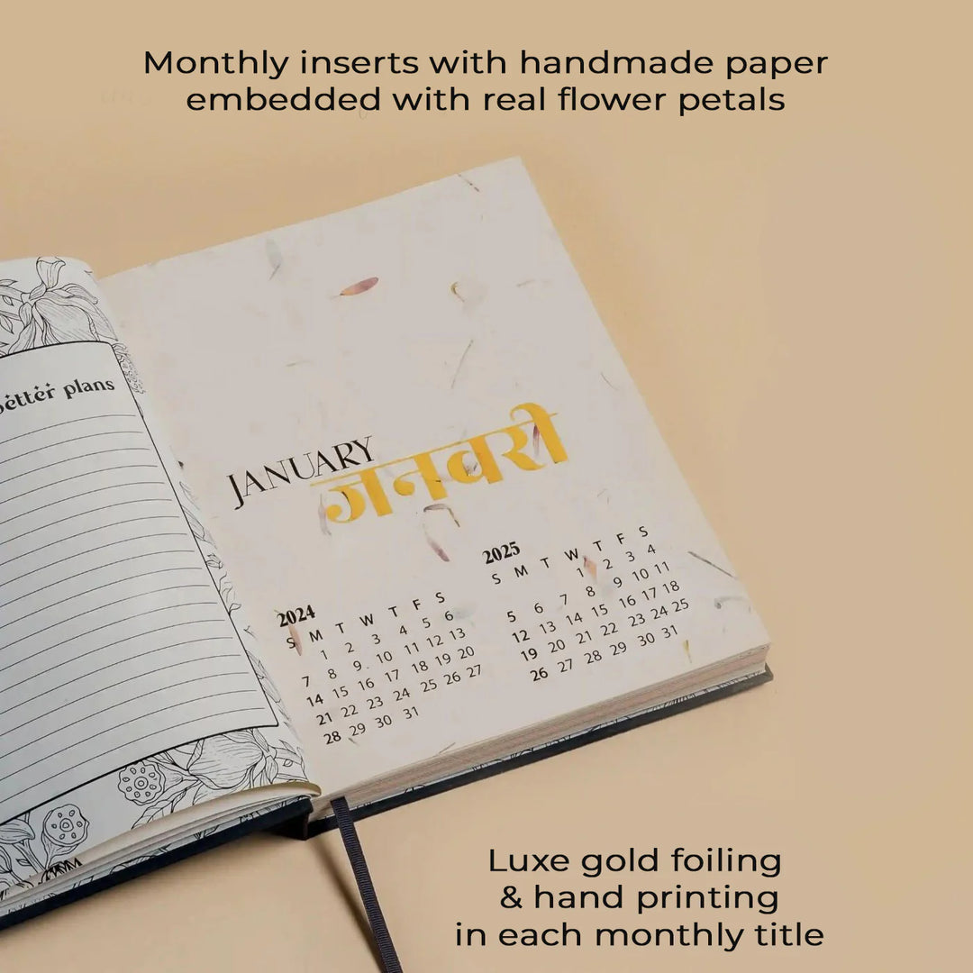 Handmade Narangi Parrot  Planner With Habit Tracker | 160 Pages