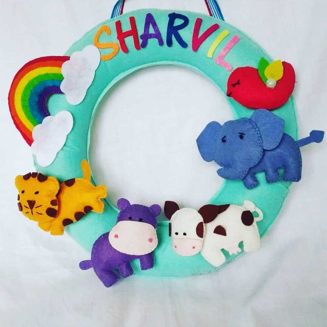 Personalized Handmade Round Jungle Non Stuffed Felt Nameplate