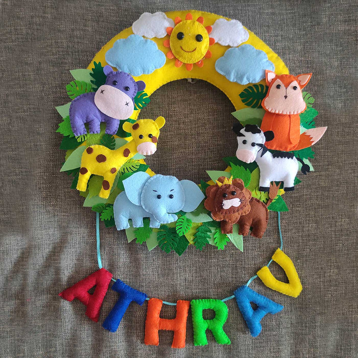 Personalized Handmade Round Jungle Theme Felt Nameplate