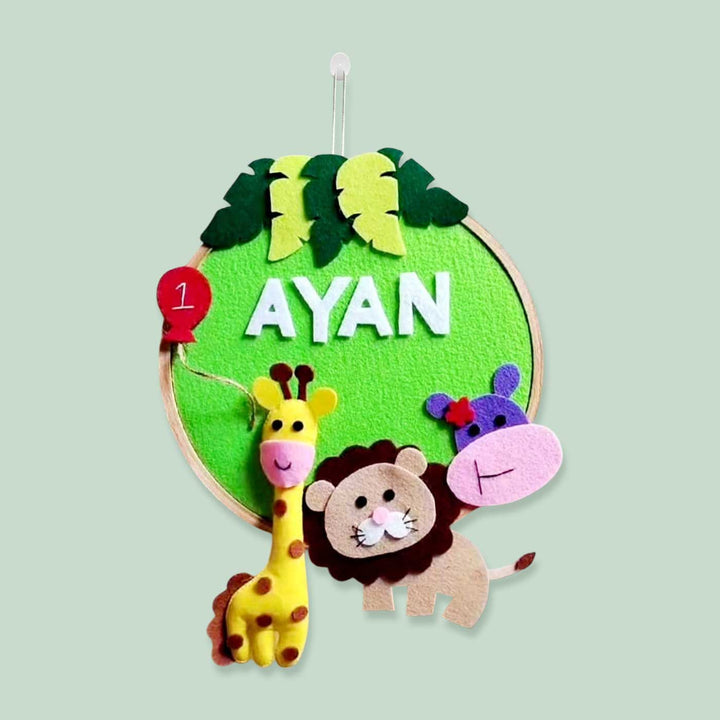 Personalized Jungle Theme Felt Hoop Name Plate