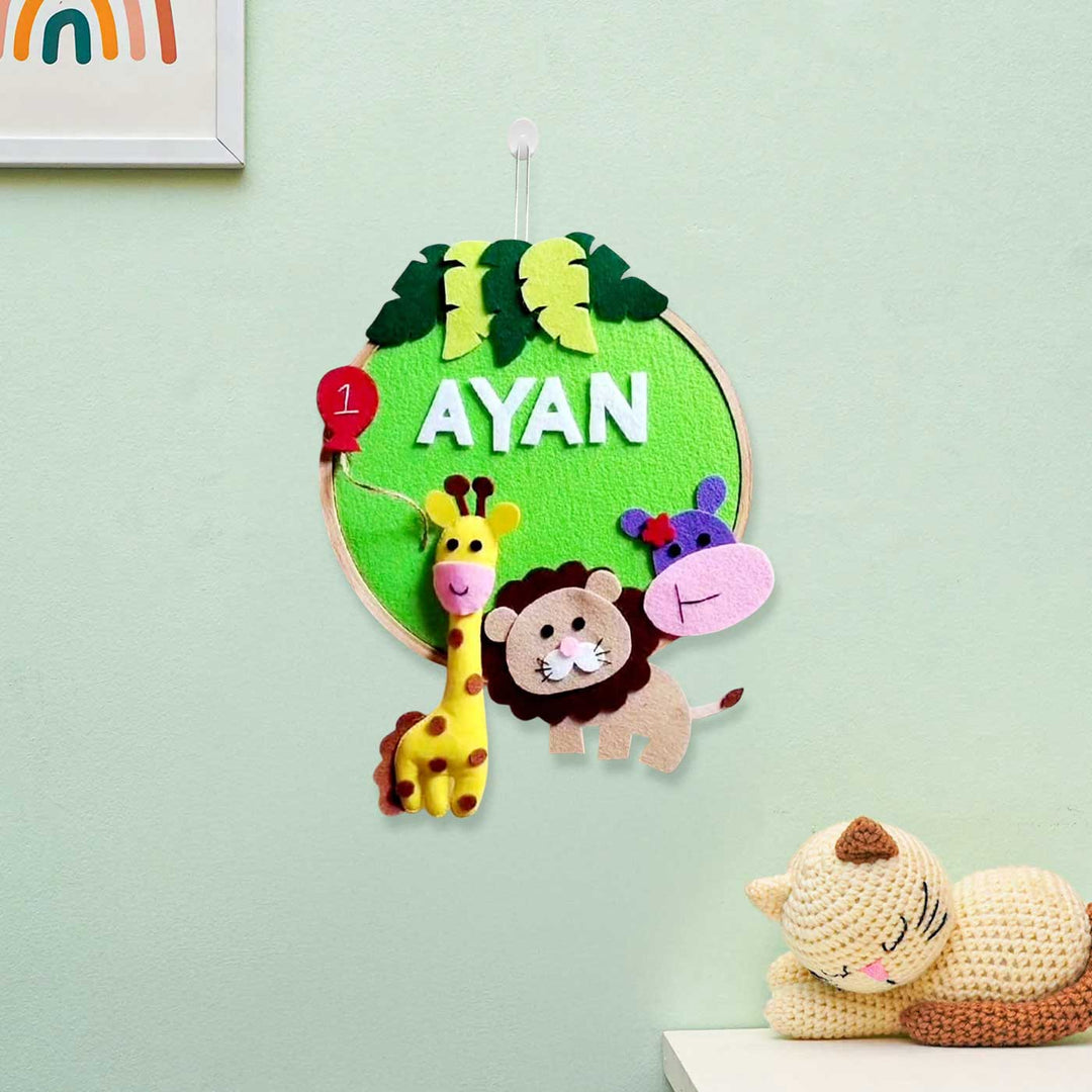 Personalized Jungle Theme Felt Hoop Name Plate