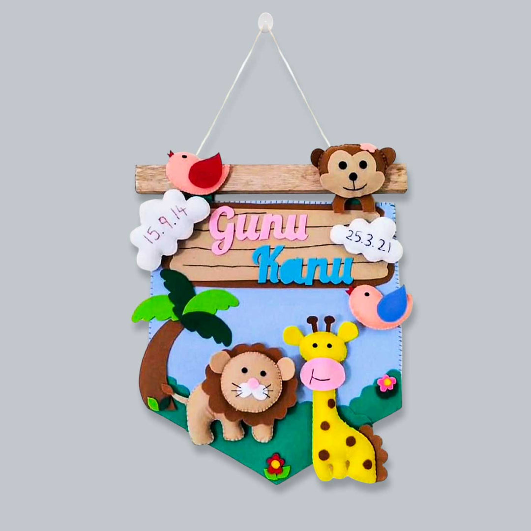 Personalized Jungle Theme Felt Kids Name Plate