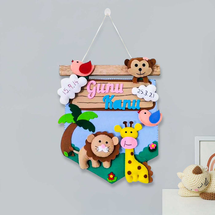 Personalized Jungle Theme Felt Kids Name Plate