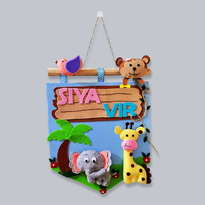 Personalized Jungle Theme Felt Kids Name Plate