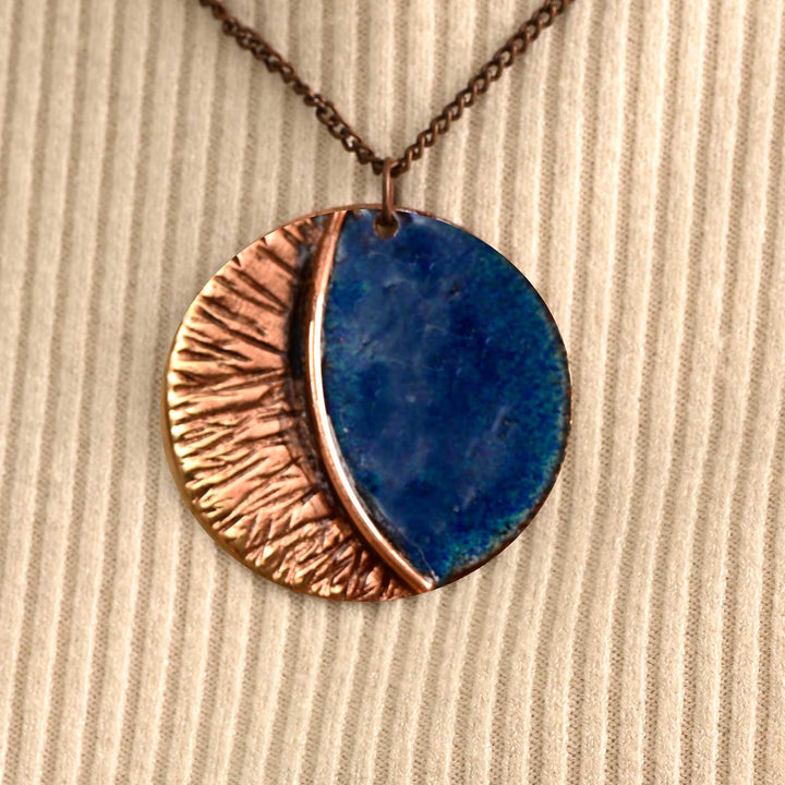 Hand Crafted Blue Copper Enamel Kakan Pendant