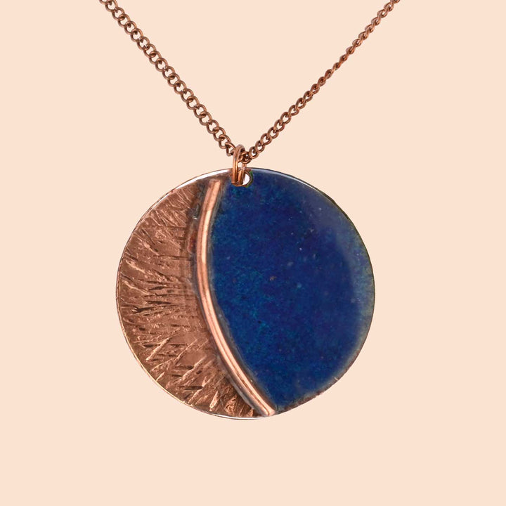 Hand Crafted Blue Copper Enamel Kakan Pendant