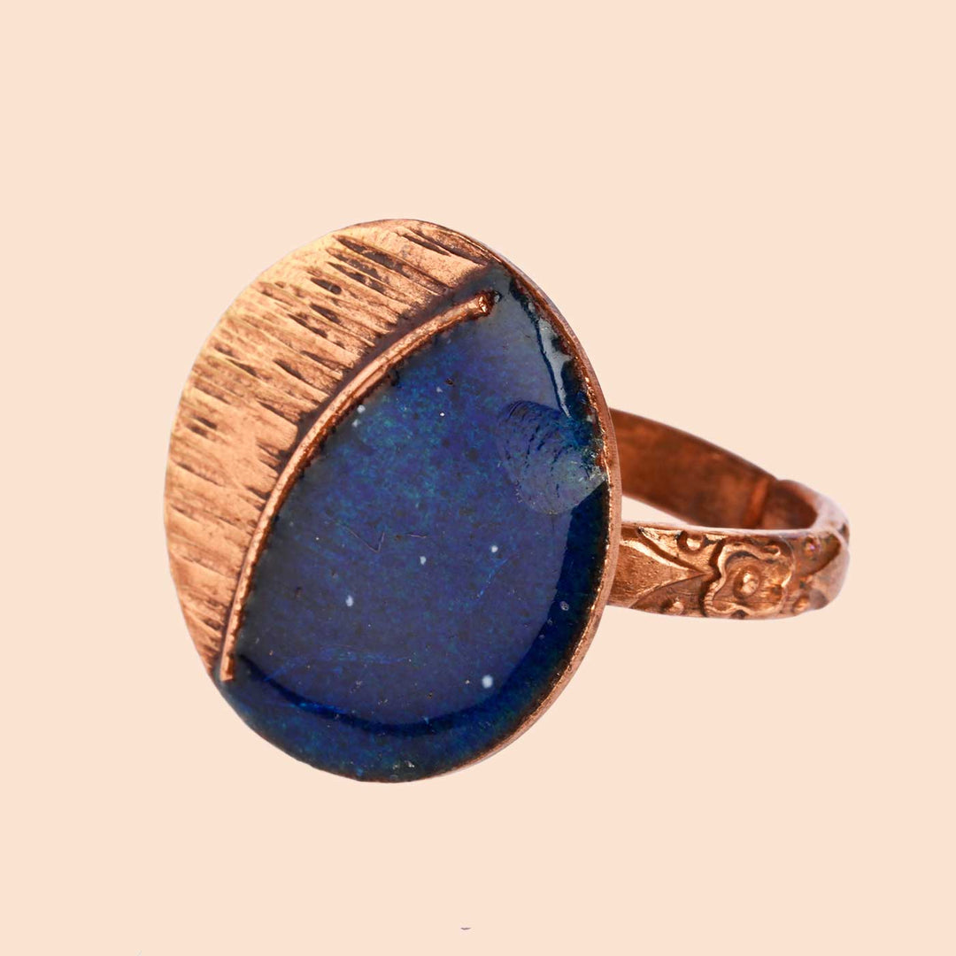 Hand Crafted Blue Copper Enamel Kakan Ring