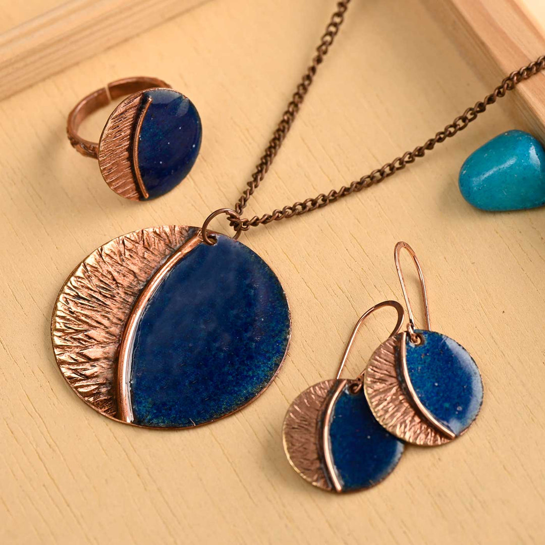 Hand Crafted Blue Copper Enamel Kakan Set