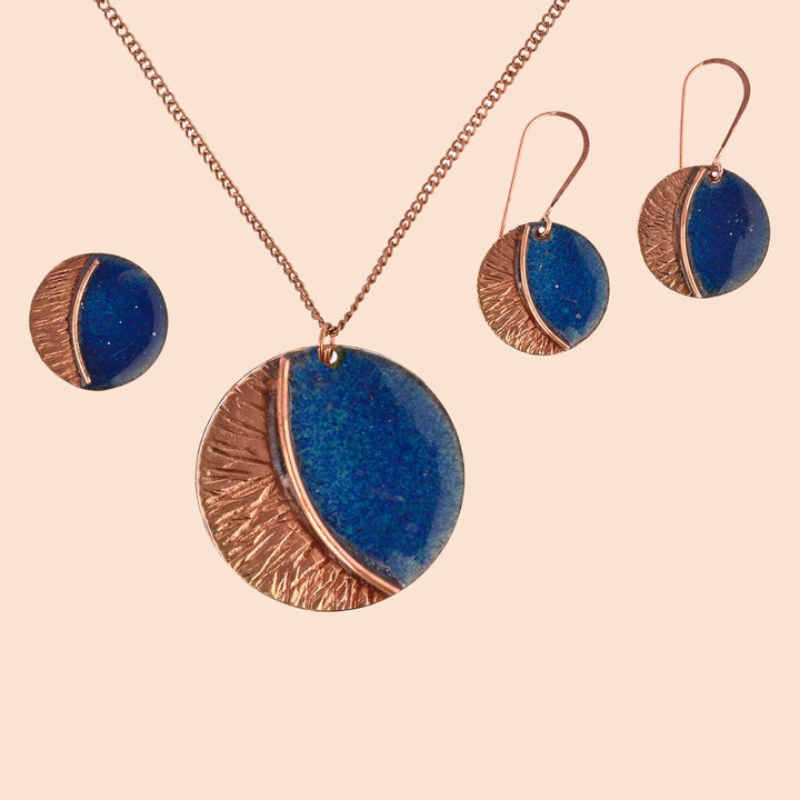 Hand Crafted Blue Copper Enamel Kakan Set