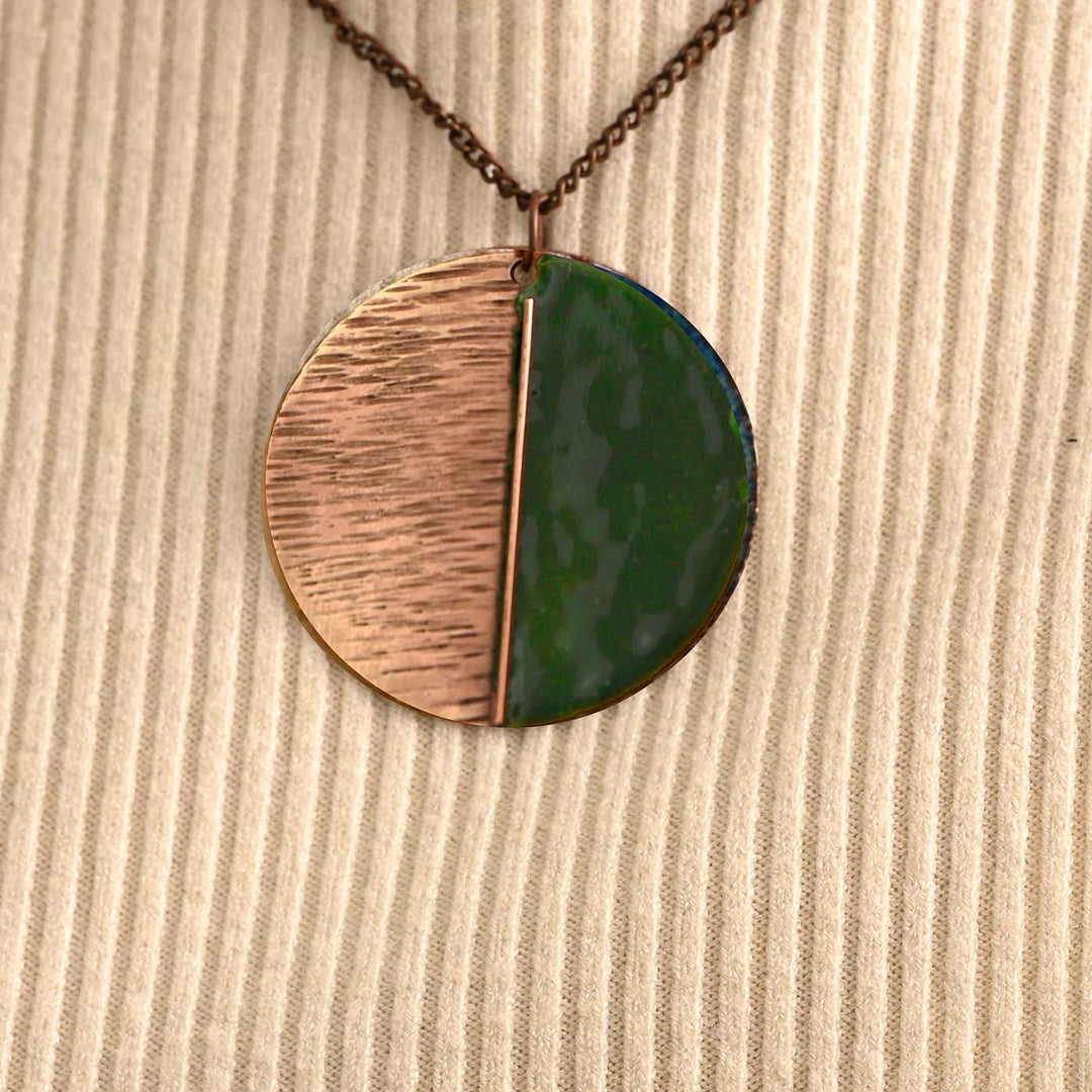 Hand Crafted Green Copper Enamel Kakan Pendant