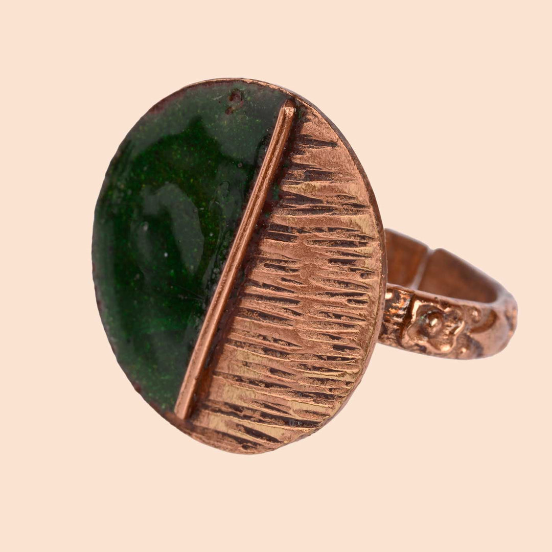 Hand Crafted Green Copper Enamel Kakan Ring