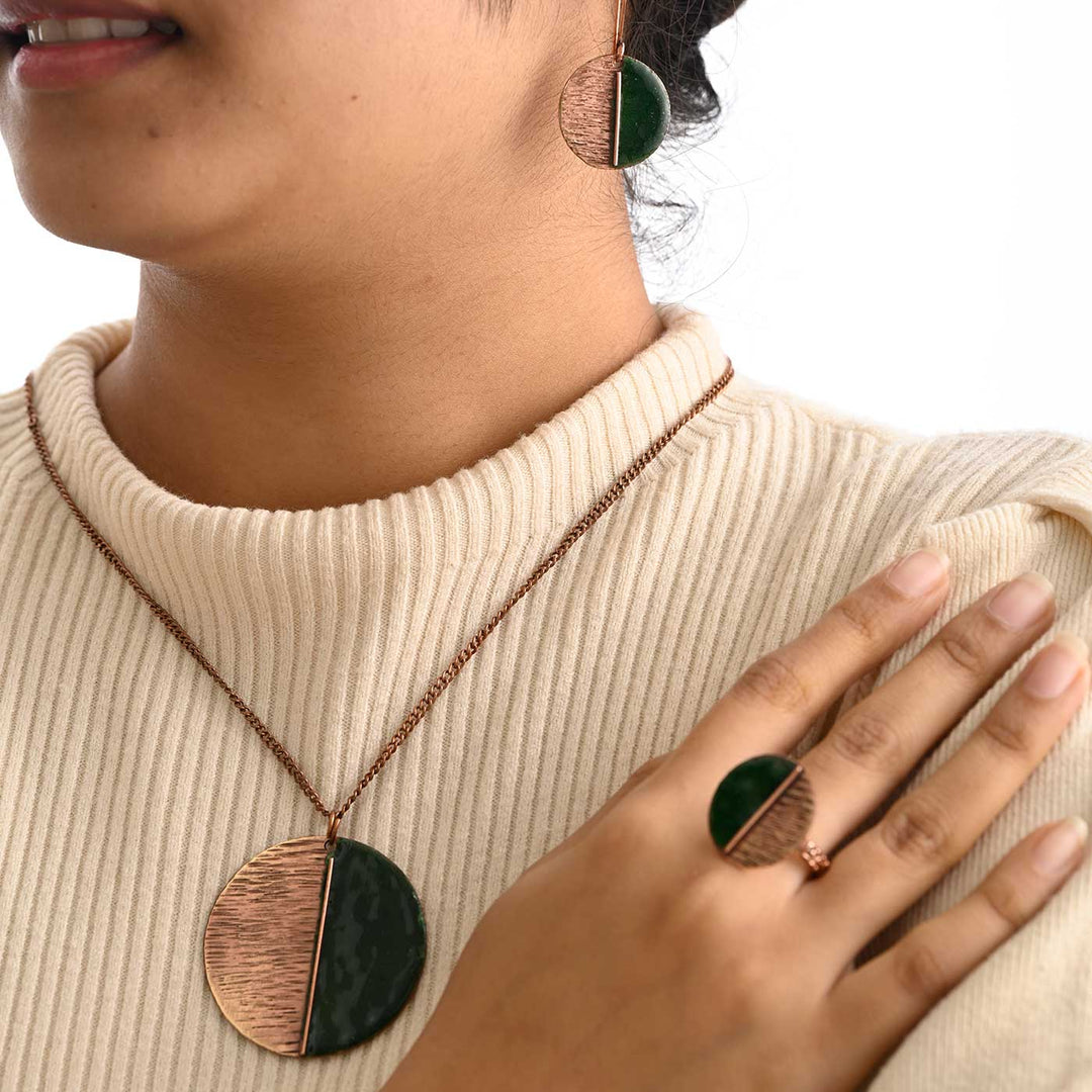 Hand Crafted Green Copper Enamel Kakan Ring