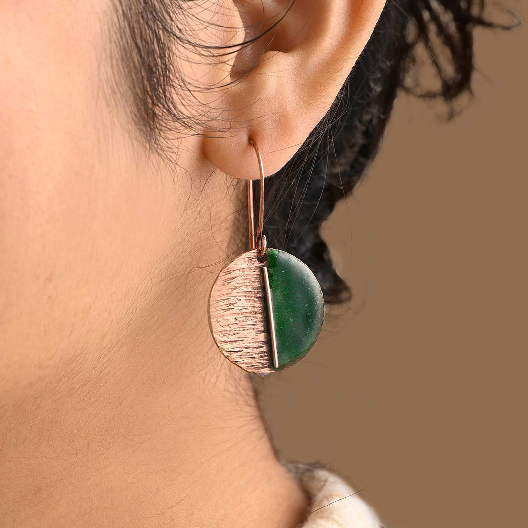 Hand Crafted Green Copper Enamel Kakan Earrings