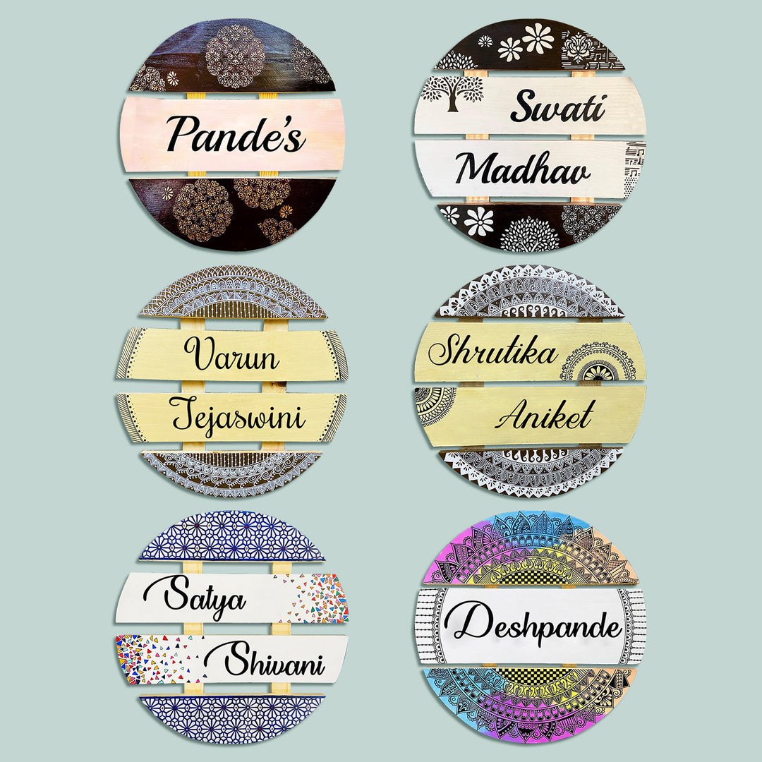 Handcrafted Personalized Round Pinewood Textured Nameplate