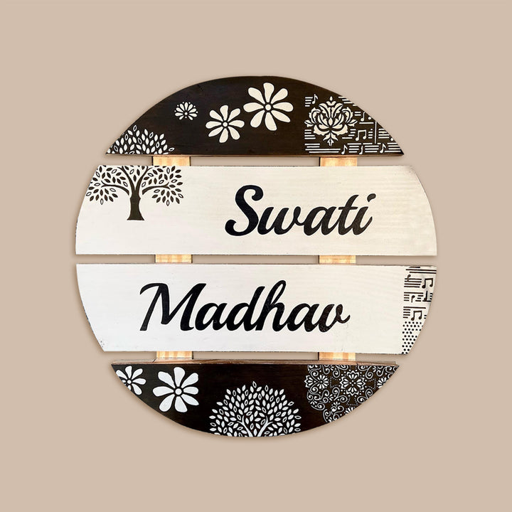 Handcrafted Personalized Round Pinewood Textured Nameplate