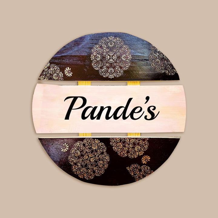 Handcrafted Personalized Round Pinewood Textured Nameplate