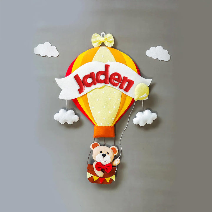 Hand-stitched Hot Air Balloon Felt Kids Nameplate