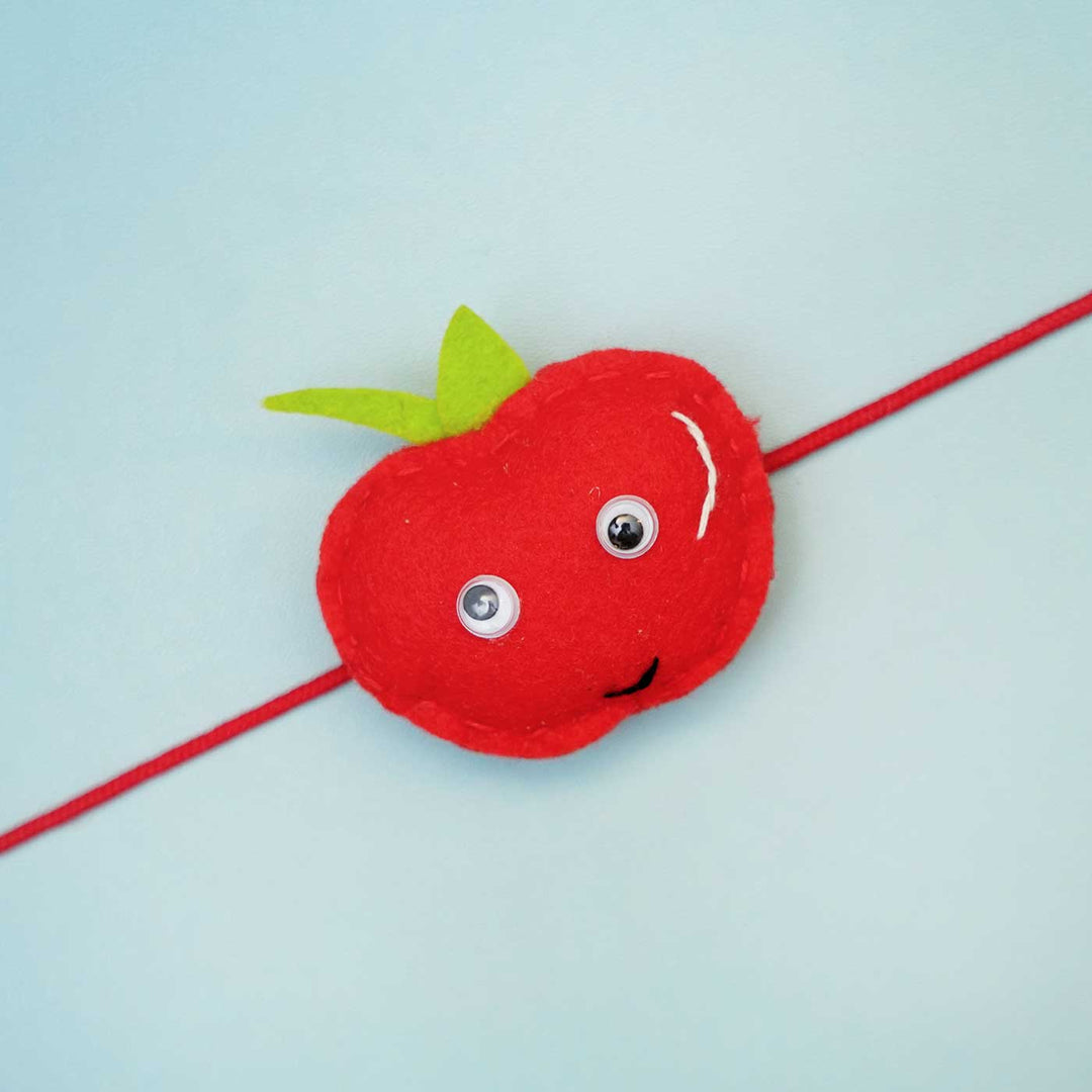 Handmade Apple Felt Kids Rakhi With Roli Chawal