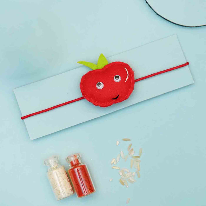 Handmade Apple Felt Kids Rakhi With Roli Chawal