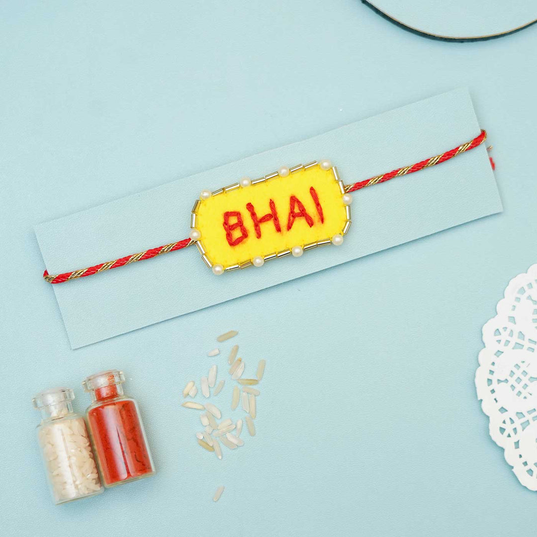 Handmade Bhai Felt Rakhi With Roli Chawal