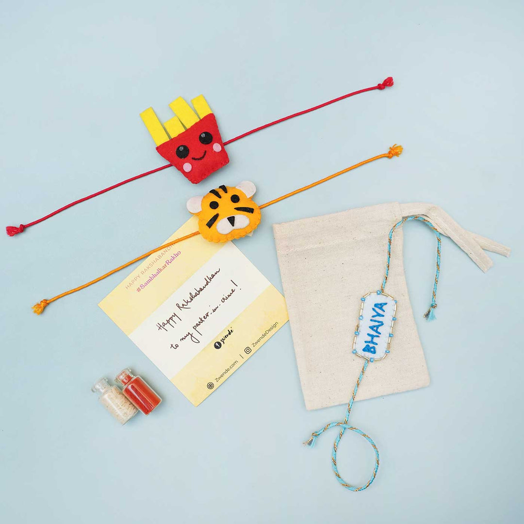 Handmade Felt Bhaiya Bhabhi Rakhi With Roli Chawal | Set of 2