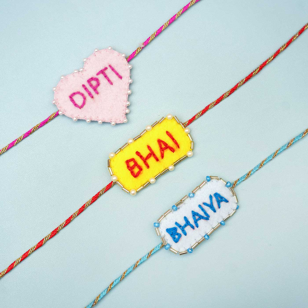 Personalized Handmade Pink Heart Felt Rakhi With Roli Chawal