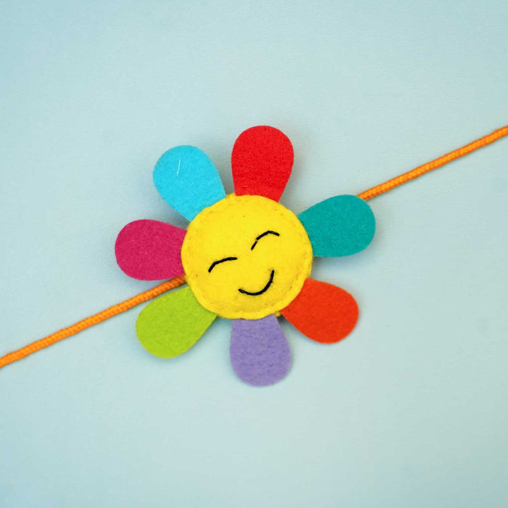 Handmade Sunflower Felt Kids Rakhi With Roli Chawal