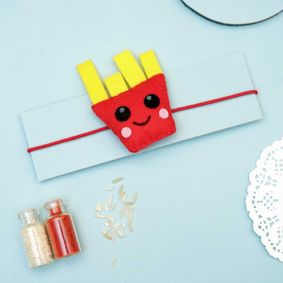 Handmade French Fries Felt Kids Rakhi With Roli Chawal