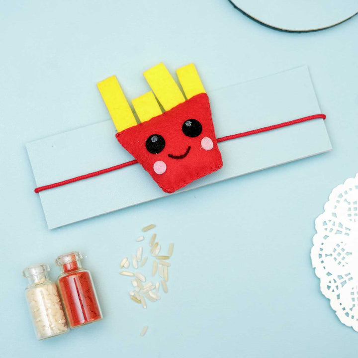 Handmade French Fries Felt Kids Rakhi With Roli Chawal