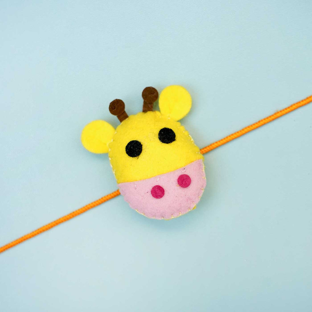 Handmade Giraffe Felt Kids Rakhi With Roli Chawal