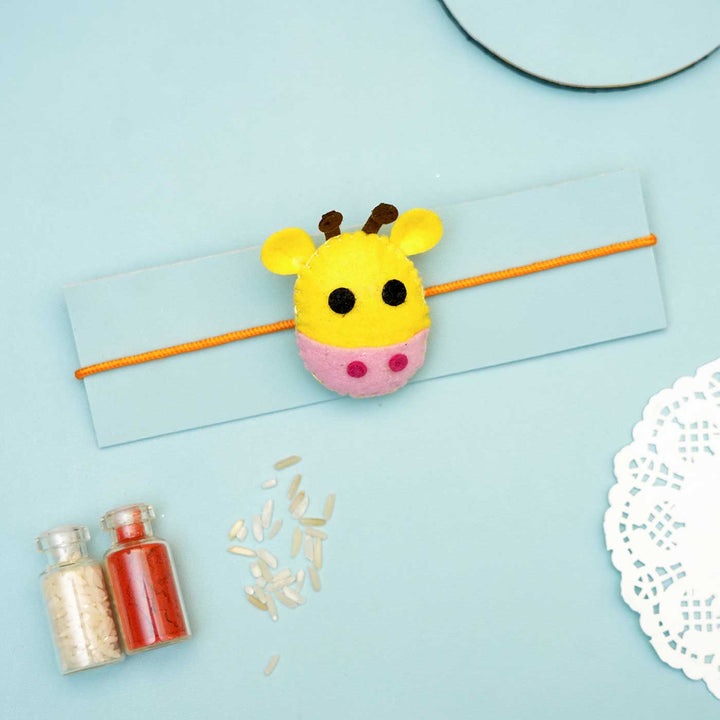 Handmade Giraffe Felt Kids Rakhi With Roli Chawal