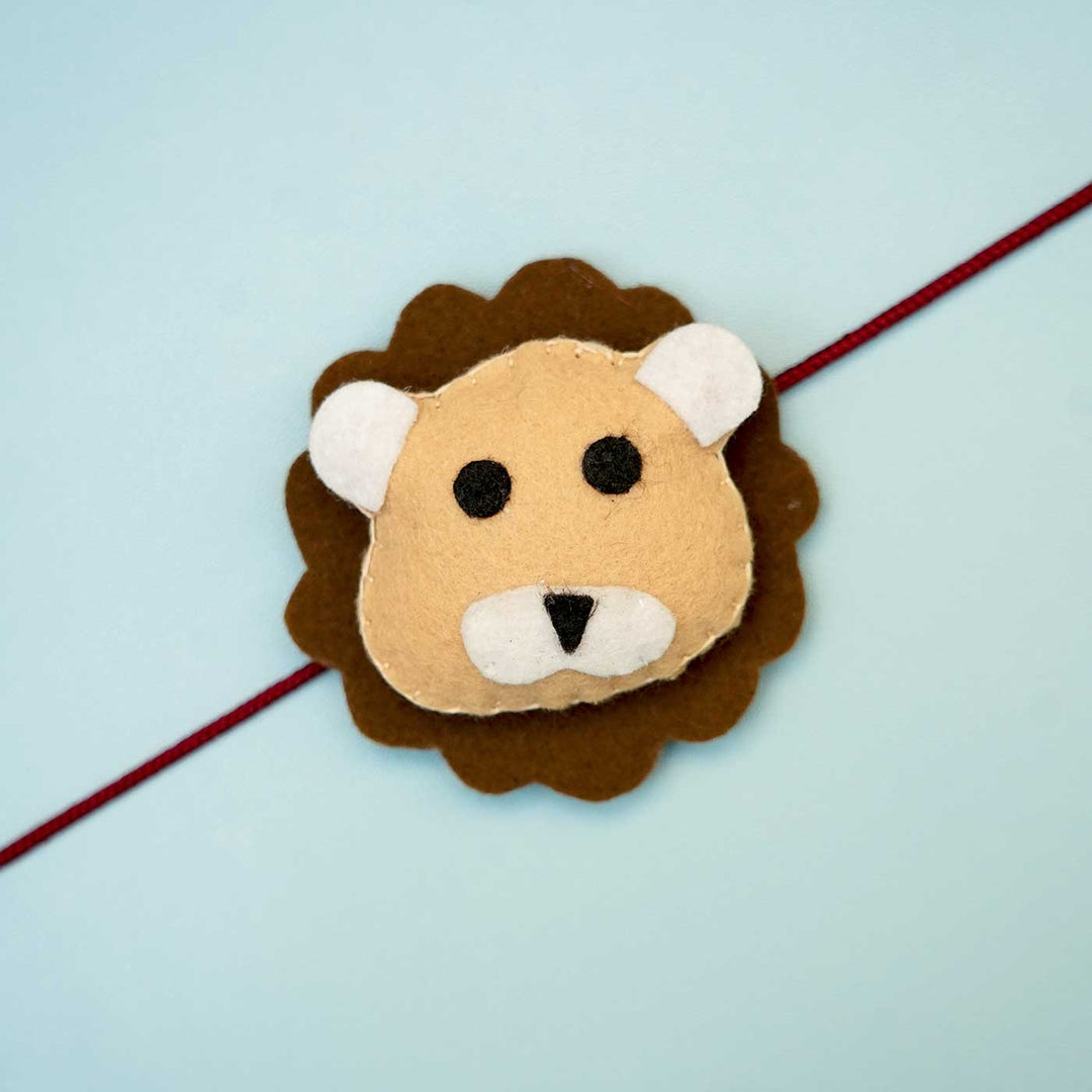 Handmade Lion Felt Kids Rakhi With Roli Chawal