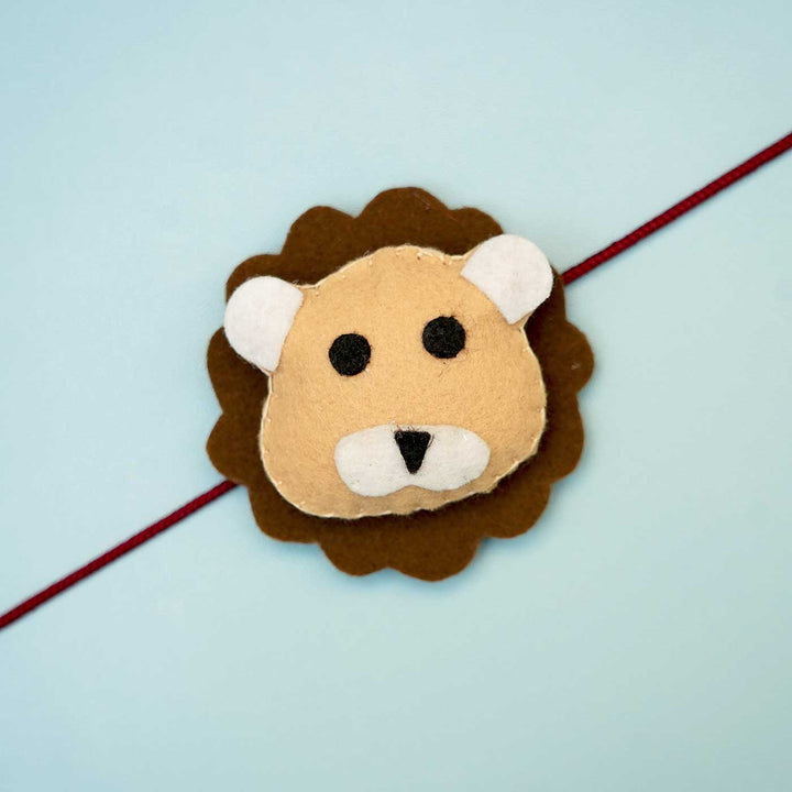 Handmade Lion Felt Kids Rakhi With Roli Chawal